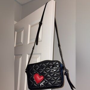 Aldo Black and Red Quilted Crossbody Bag